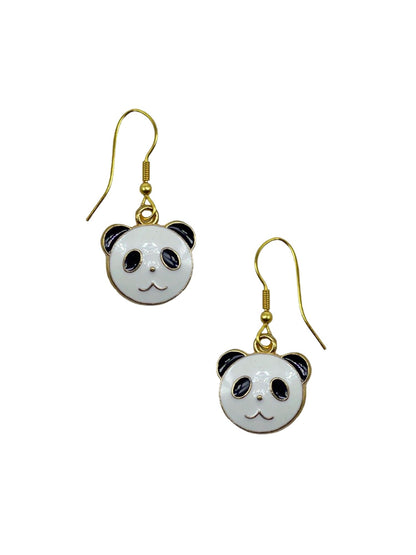 Gold Plated Panda Mini Earrings Cute Enamel Girls Jewelry