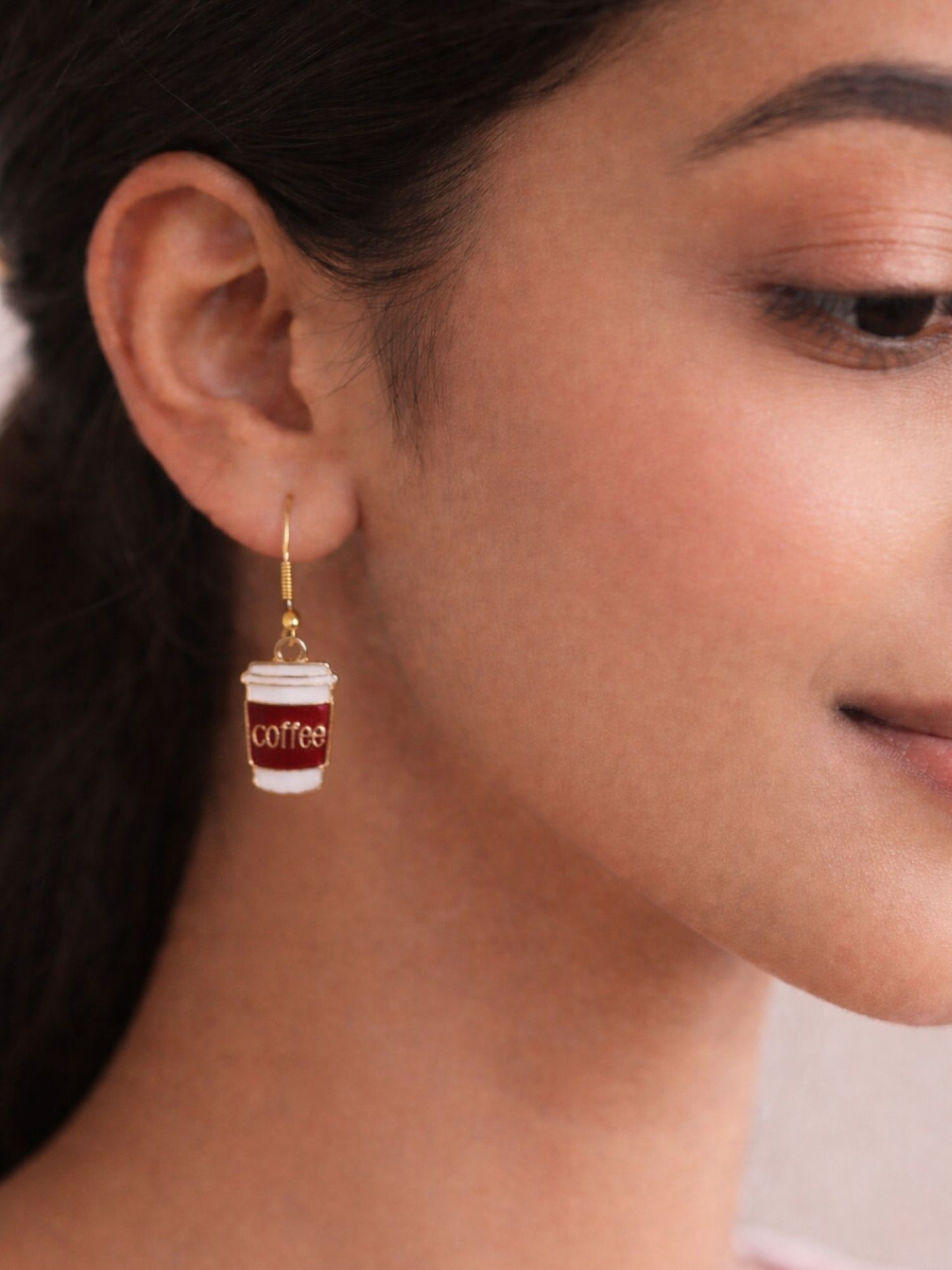 Gold Plated Coffee Cup Mini Earrings for Women & Girls