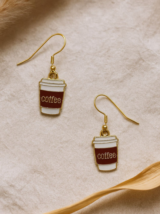 Gold Plated Coffee Cup Mini Earrings for Women & Girls