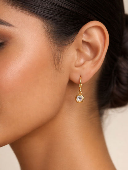 Gold Plated Diamond Drop Earrings Minimal Dangle