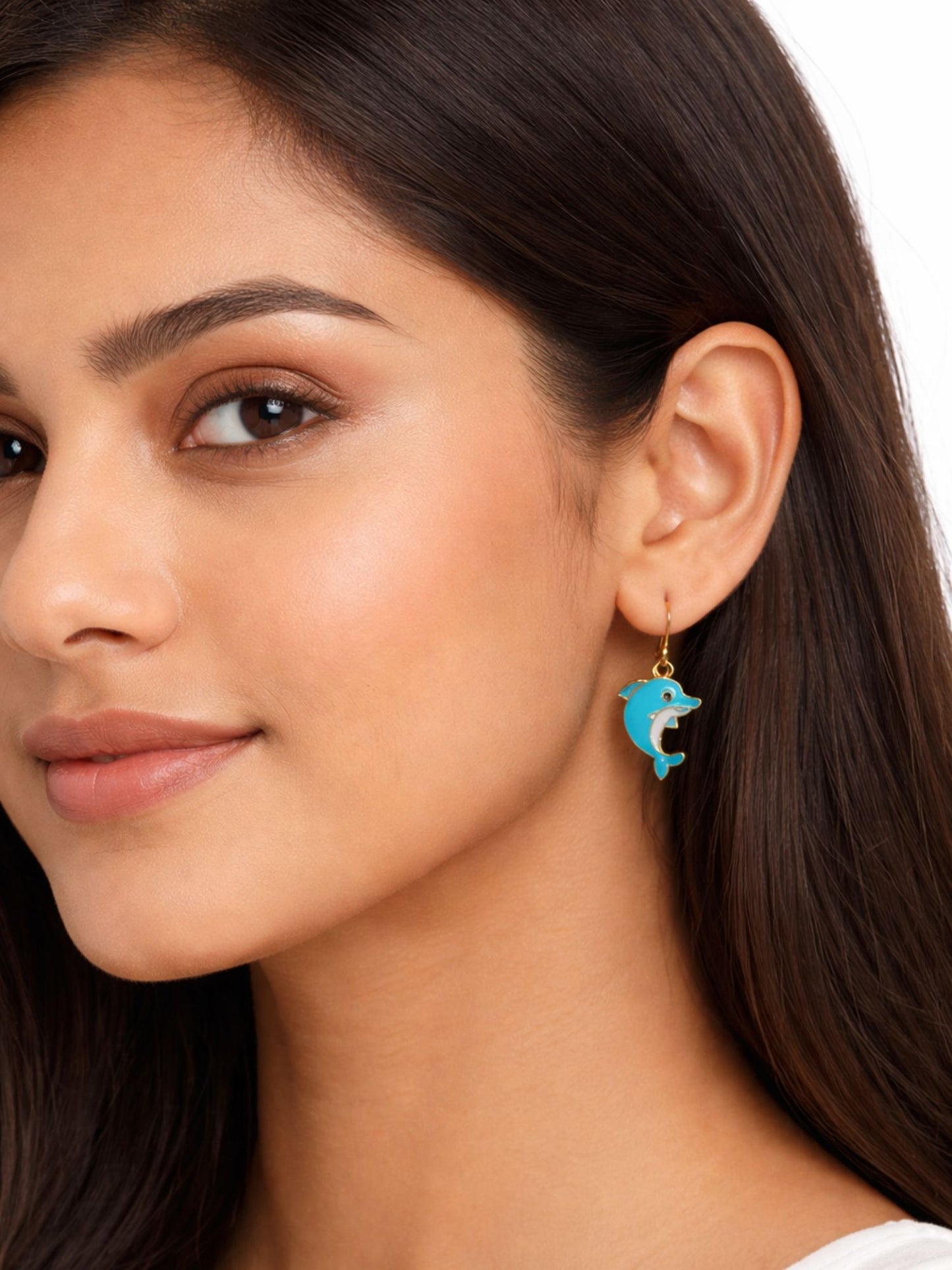 Blue Dolphin Mini Earrings Gold Plated Cute Jewelry