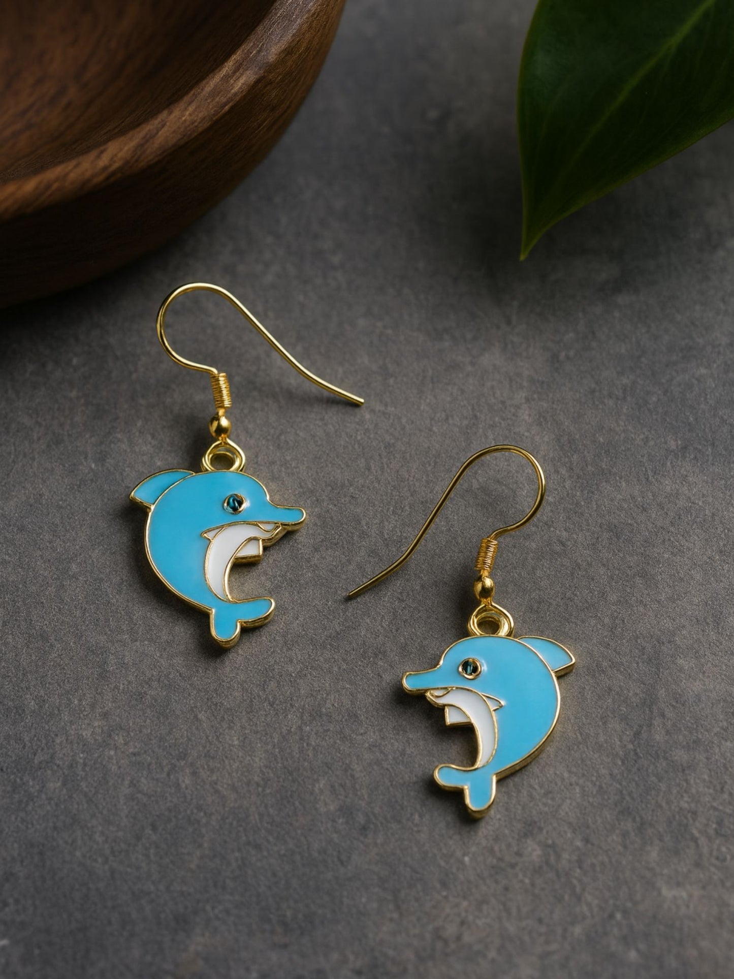 Blue Dolphin Mini Earrings Gold Plated Cute Jewelry