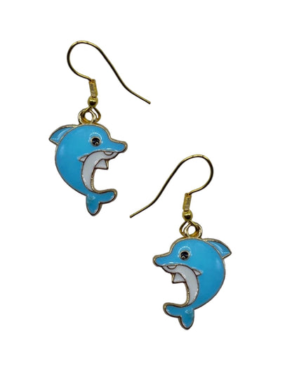 Blue Dolphin Mini Earrings Gold Plated Cute Jewelry