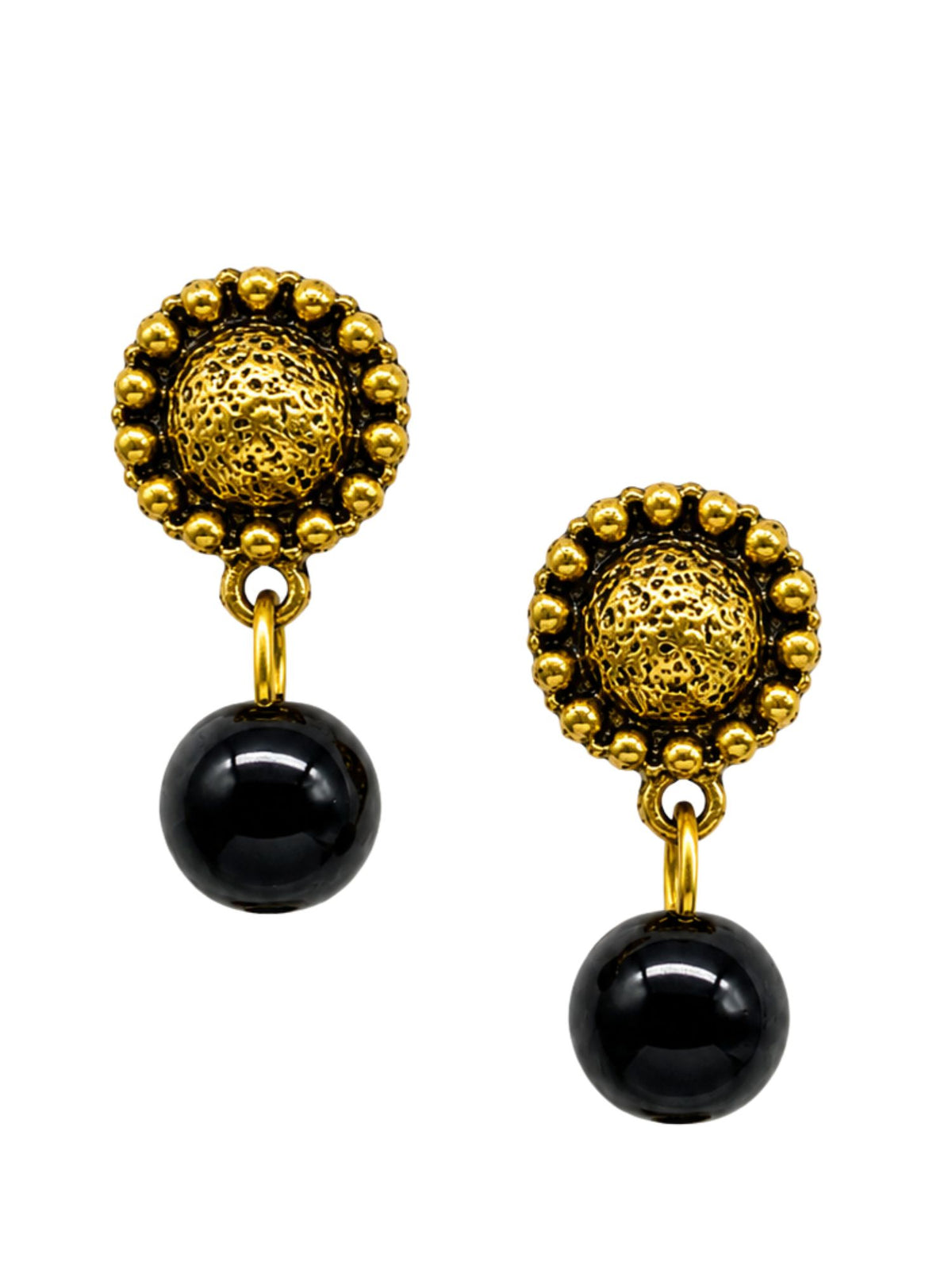 Traditional Gold Plated Black Bead Drop Earrings for Navaratri