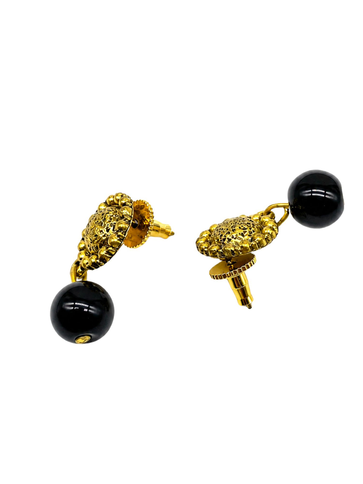 Traditional Gold Plated Black Bead Drop Earrings for Navaratri