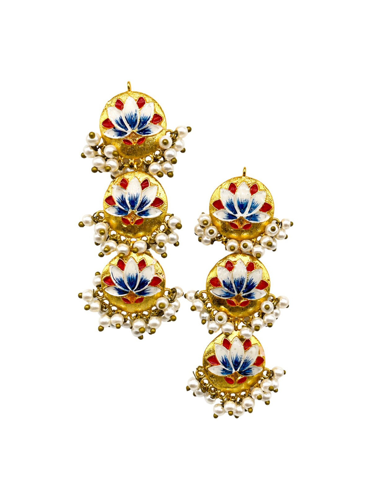 Gold Plated Lotus Pearl Drop Earrings for Navaratri