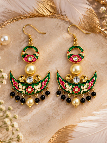 Meenakari Chandbali AD Earrings for Navaratri Wear