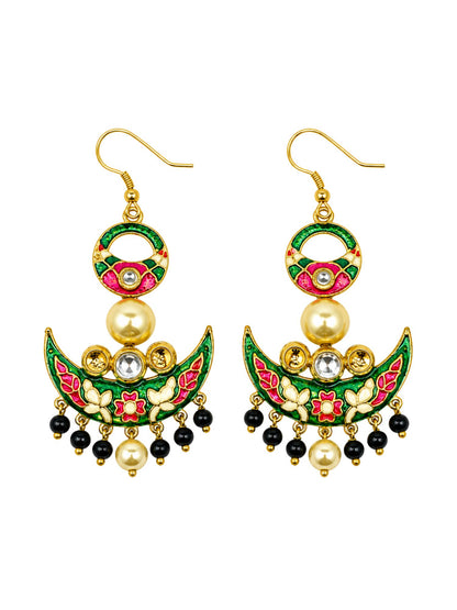 Meenakari Chandbali AD Earrings for Navaratri Wear