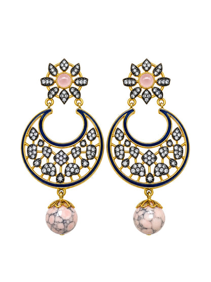 Diamond Chandbali Earrings with Pink Bead Drops