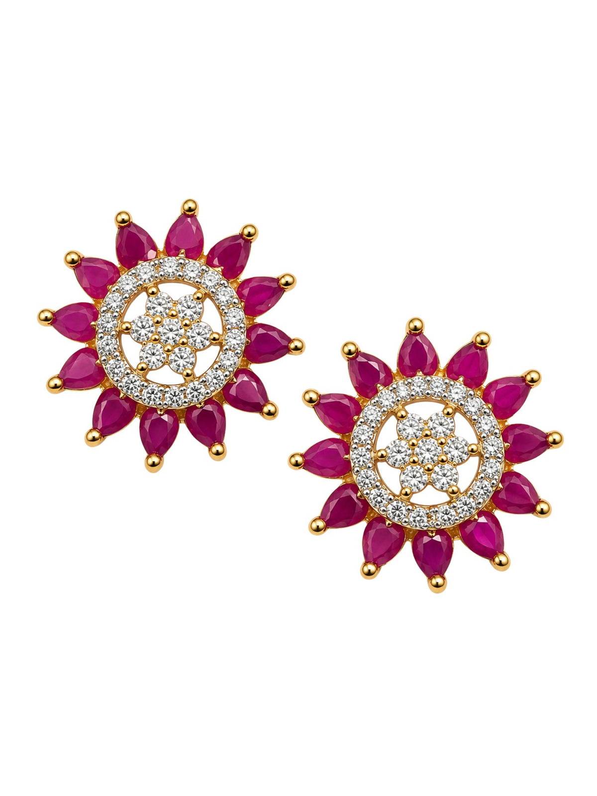 Gold Tone Purple Stone & Clear Stone Stud Earrings