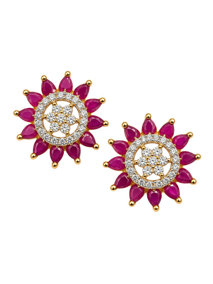Gold Tone Purple Stone & Clear Stone Stud Earrings