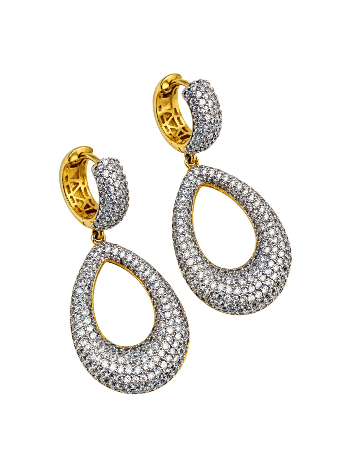 Two Tone Teardrop Drop Earrings with Clear Stones