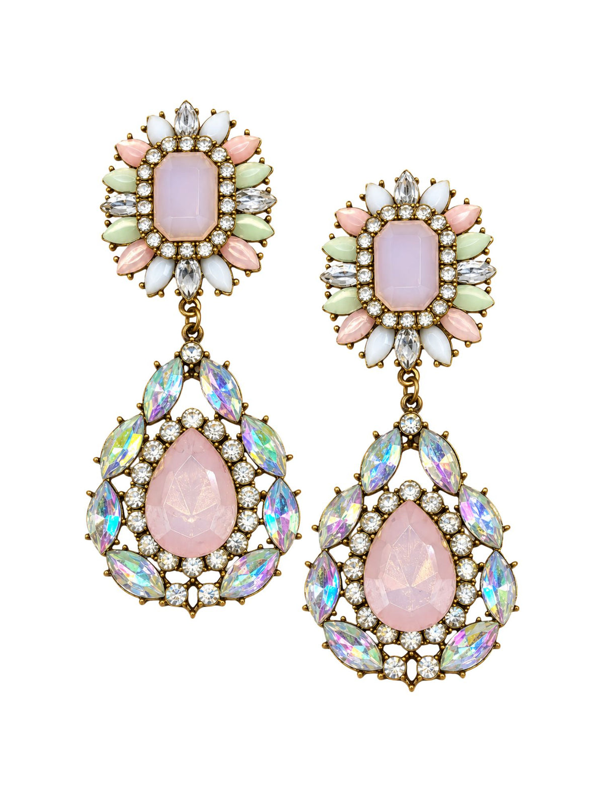 Pastel Pink Iridescent Stone Elegant Drop Earrings