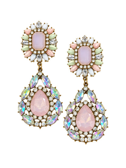 Pastel Pink Iridescent Stone Elegant Drop Earrings
