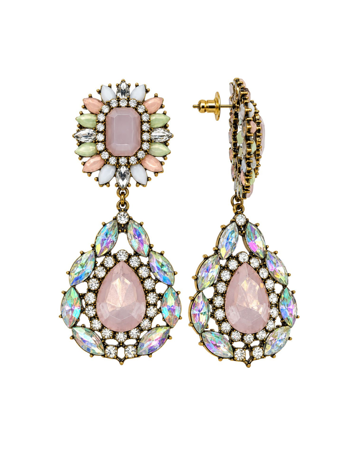 Pastel Pink Iridescent Stone Elegant Drop Earrings