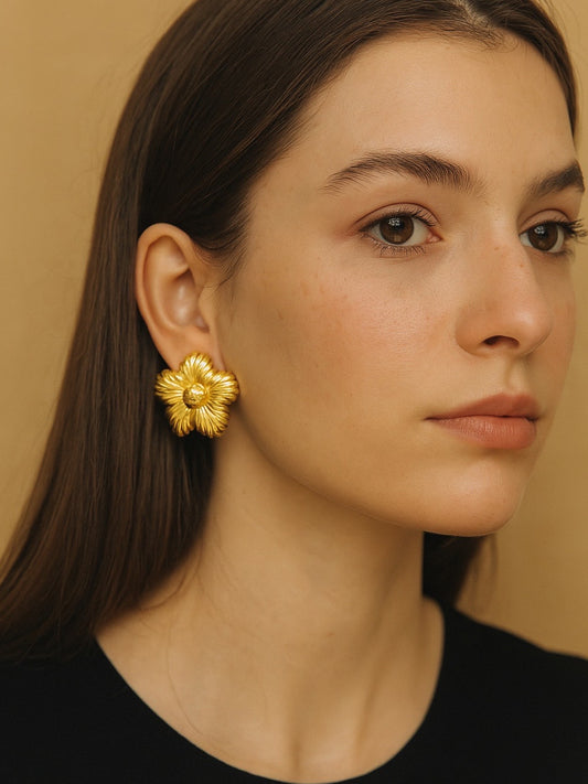 Gold Plated Flower Design Western Earrings