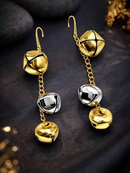 Gold & Silver Jingle Bell Drop Earrings for Women