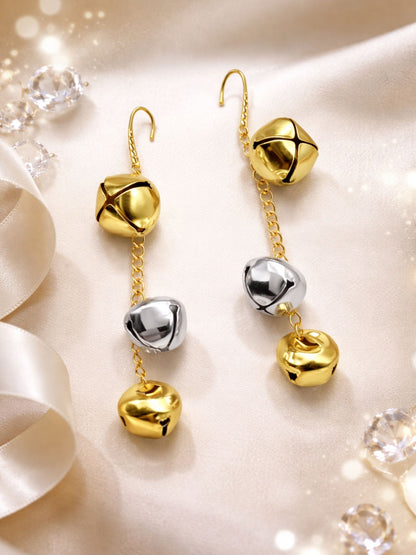 Gold & Silver Jingle Bell Drop Earrings for Women