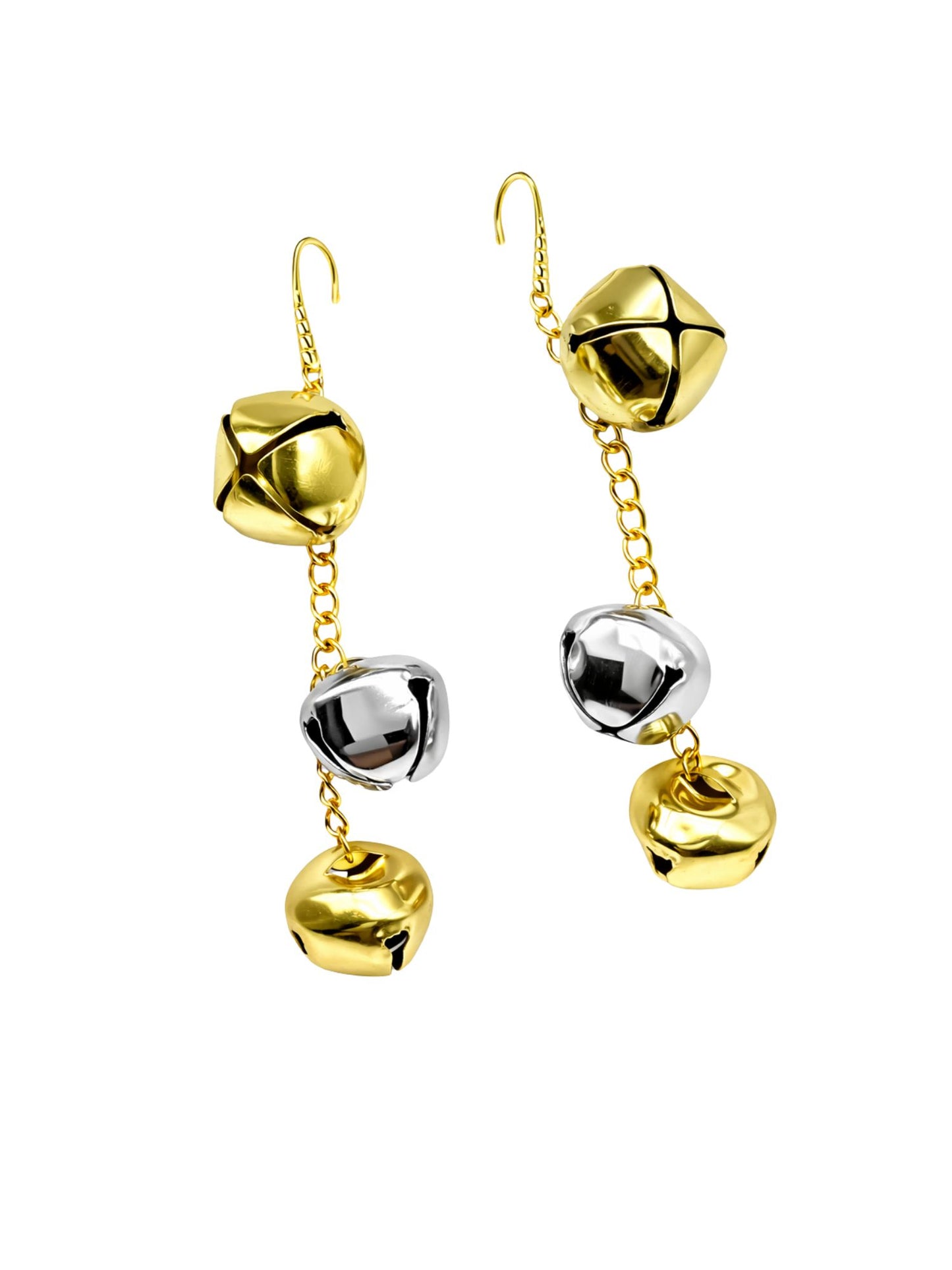 Gold & Silver Jingle Bell Drop Earrings for Women