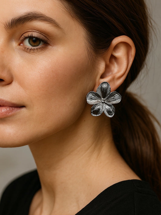 Silver Plated Flower Design Western Earrings