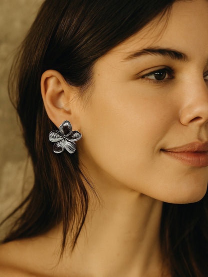 Silver Plated Flower Design Western Earrings