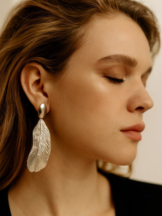 Silver Plated Leaf Design Western Earrings