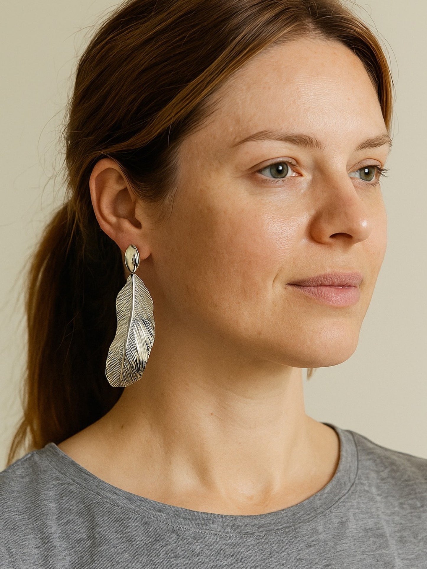 Silver Plated Leaf Design Western Earrings