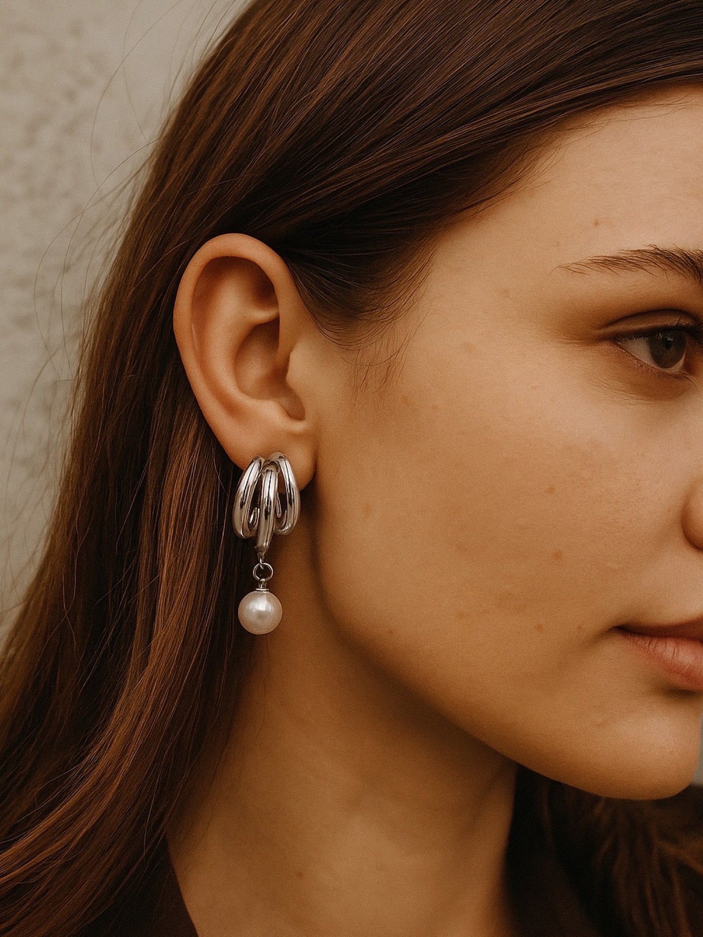 Half Hoop With Pearl Design Western Earrings