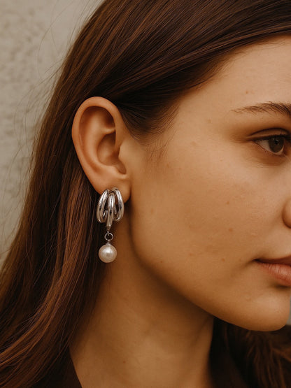 Half Hoop With Pearl Design Western Earrings