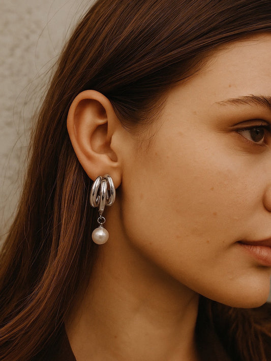 Half Hoop With Pearl Design Western Earrings