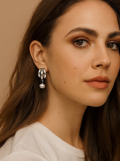 Half Hoop With Pearl Design Western Earrings