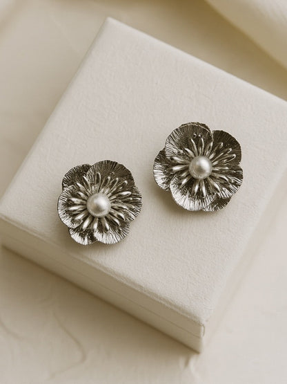 Flower With Pearl Design Western Earrings