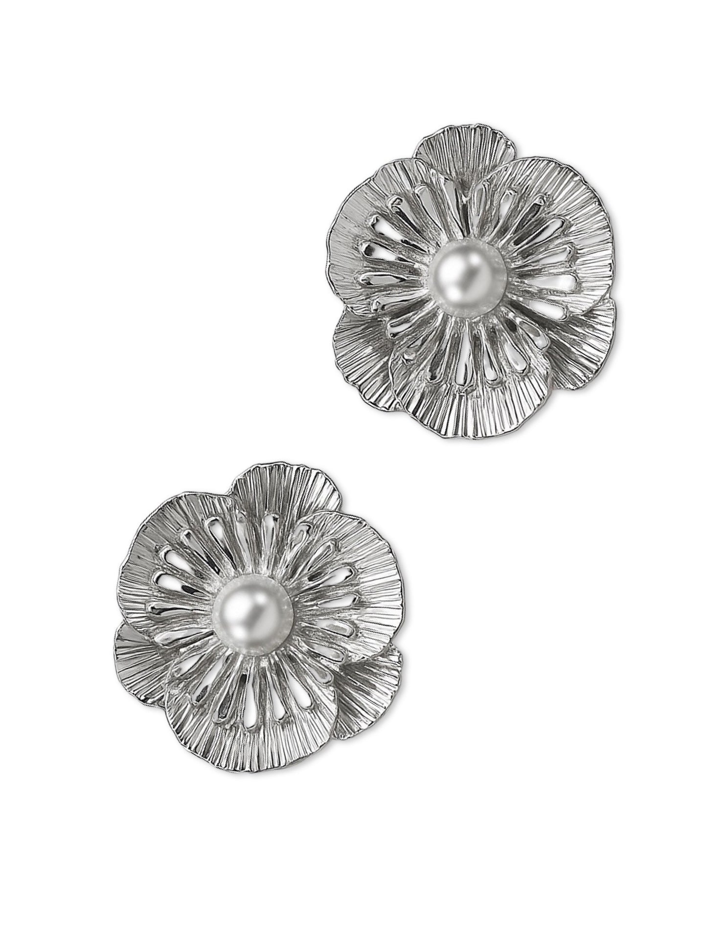 Flower With Pearl Design Western Earrings