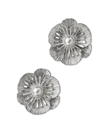 Flower With Pearl Design Western Earrings