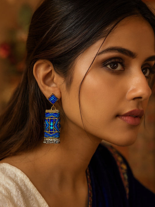 Boho Blue Beaded Long Jhumka Earring Design
