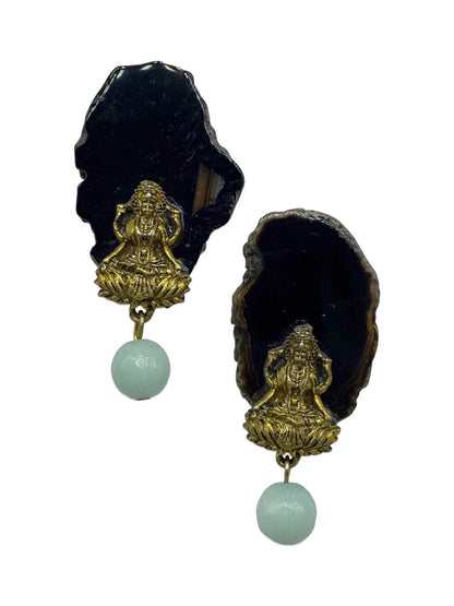 Stud Earrings Laxmi & Black Onyx Stone Design