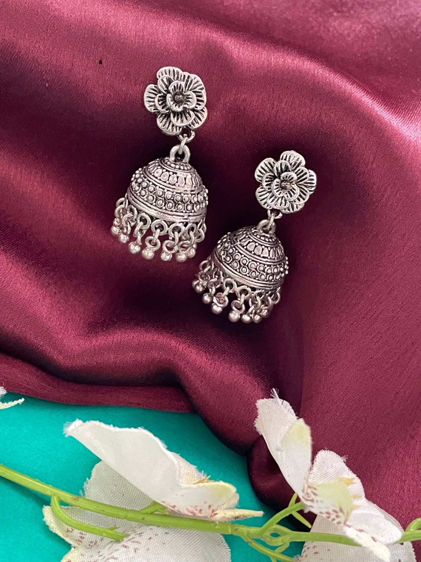 Jhumka Earrings Flower Design With Ghungroo