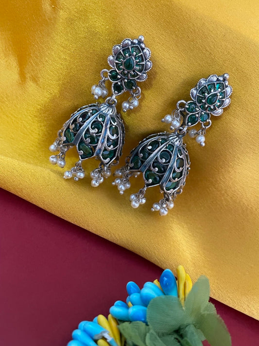Jhumka Earring Flower With Pearl Design