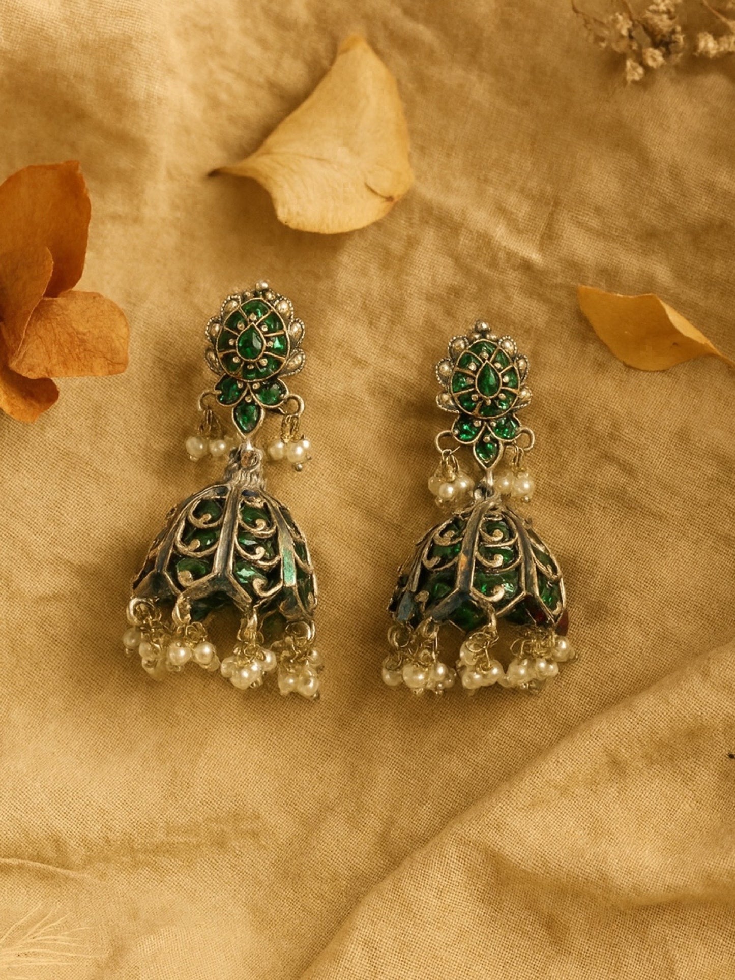 Jhumka Earring Flower With Pearl Design