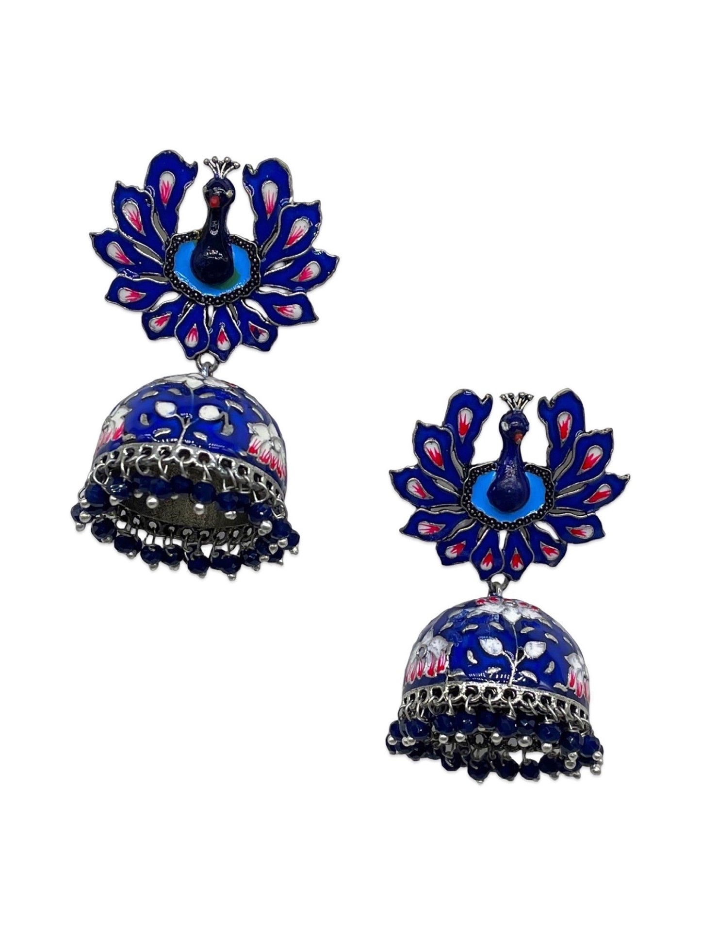 Jhumka Earrings Peacock Enamel With Ghungroo Design
