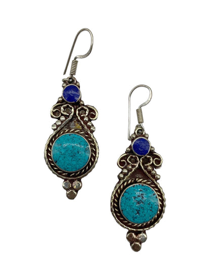 Gypsy Tibetan Turquoise Stone Design Silver Earring