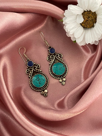 Gypsy Tibetan Turquoise Stone Design Silver Earring