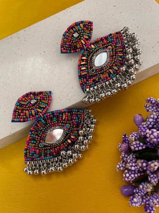 Beaded Earrings Evil Eye Design With Ghungroo