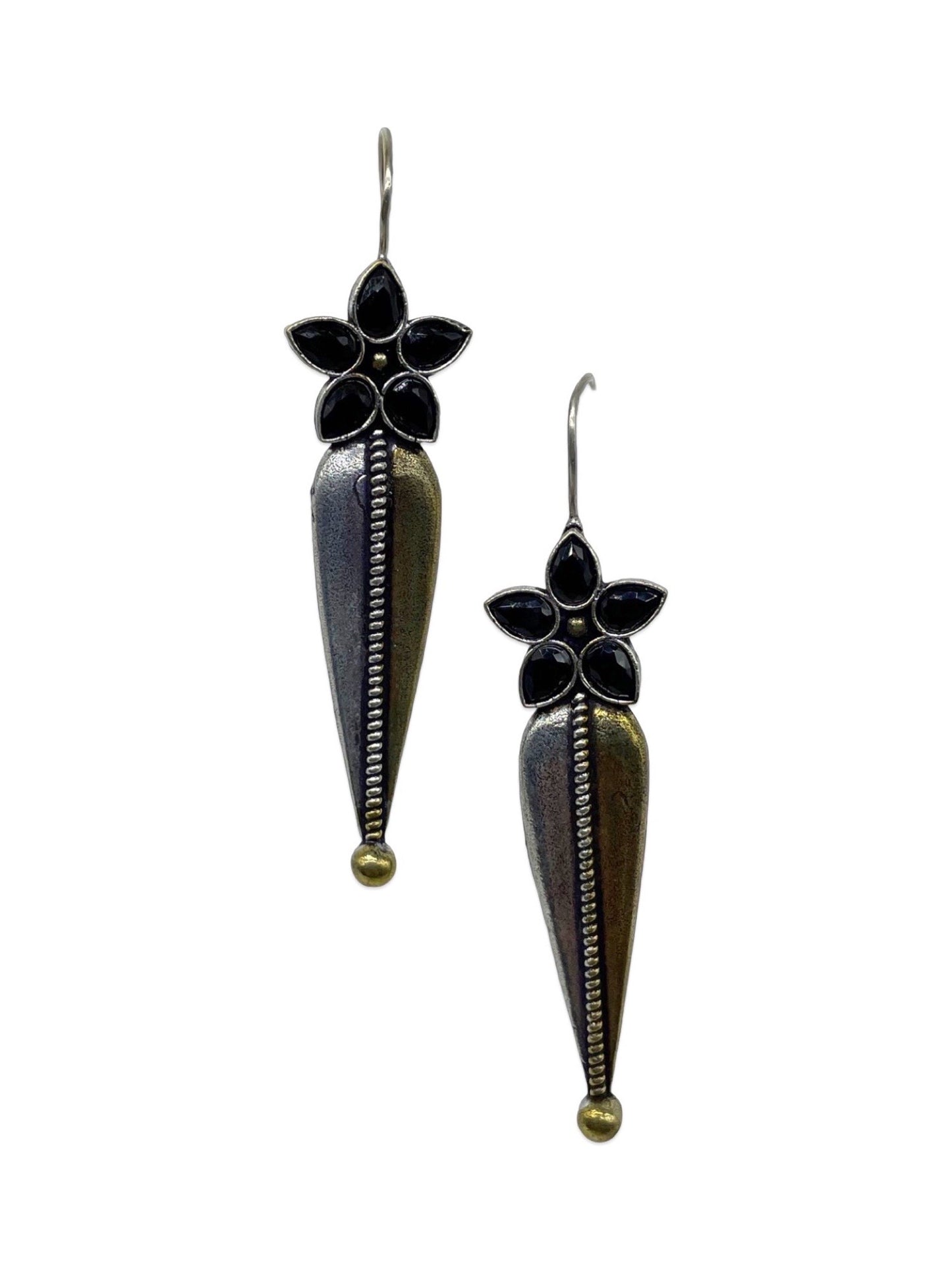 Stud Earrings Flower Black Enamel Design