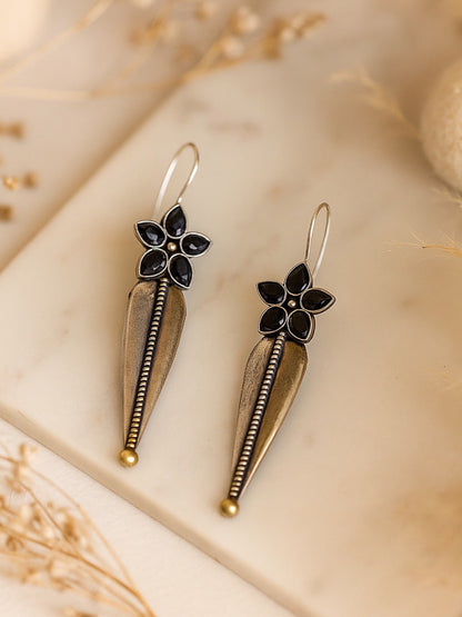 Stud Earrings Flower Black Enamel Design