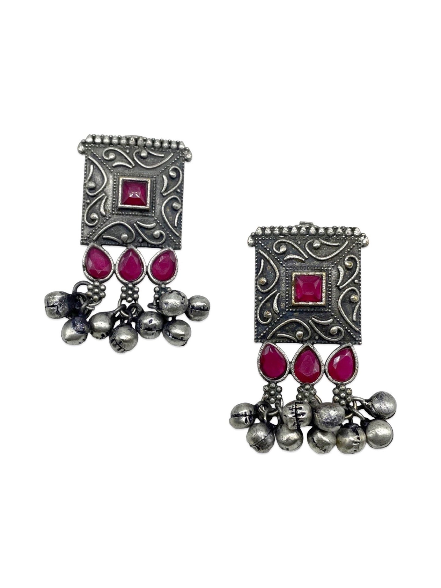 Stud Earrings Red Enamel Design With Ghungroo