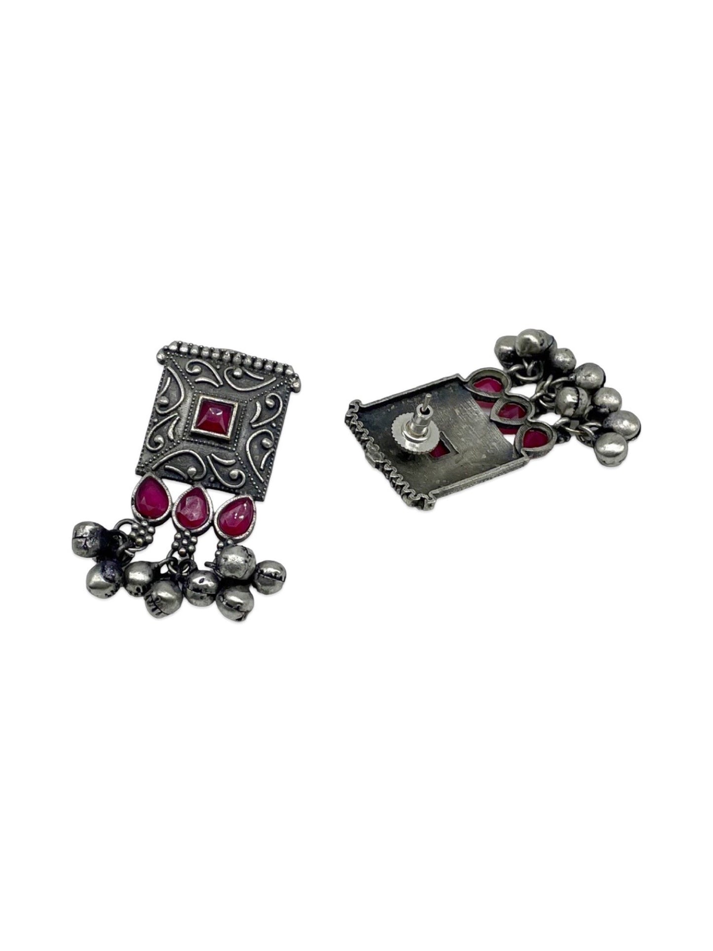 Stud Earrings Red Enamel Design With Ghungroo