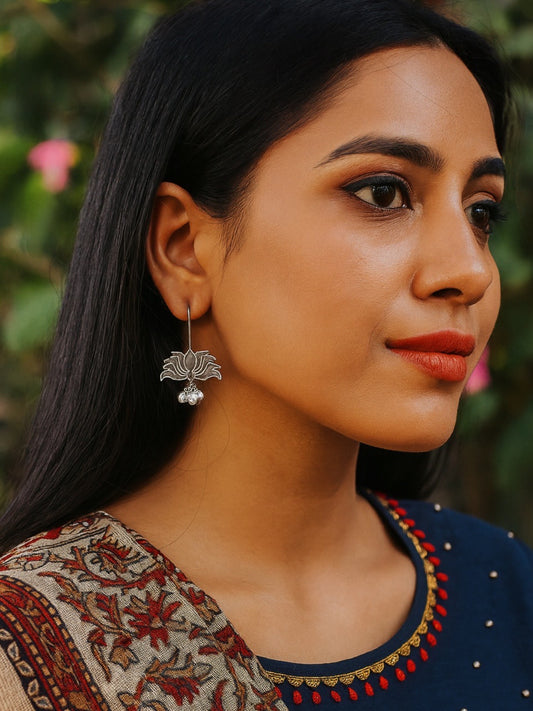 Dangler Earrings Lotus Flower Design With Ghungroo