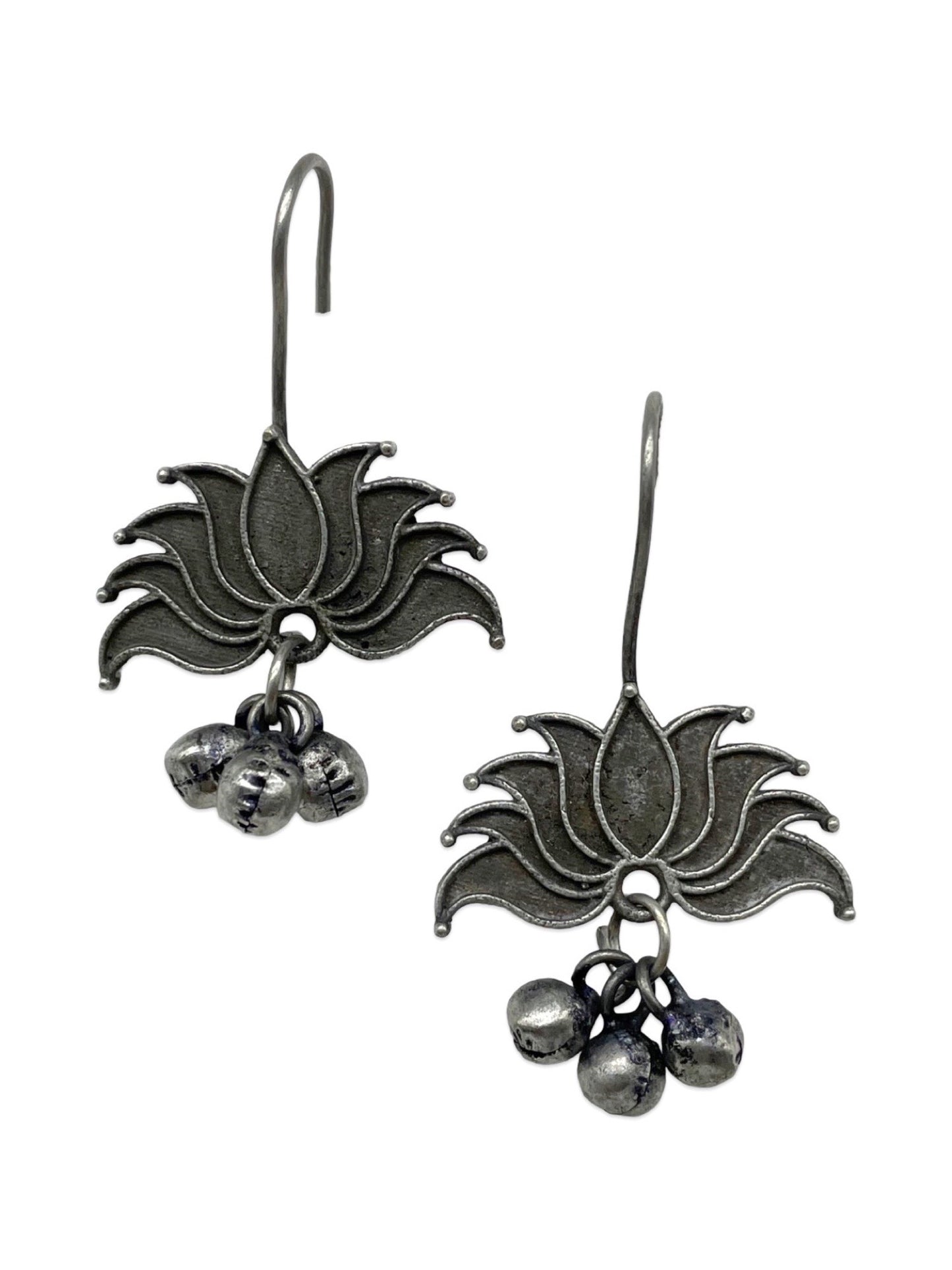 Dangler Earrings Lotus Flower Design With Ghungroo