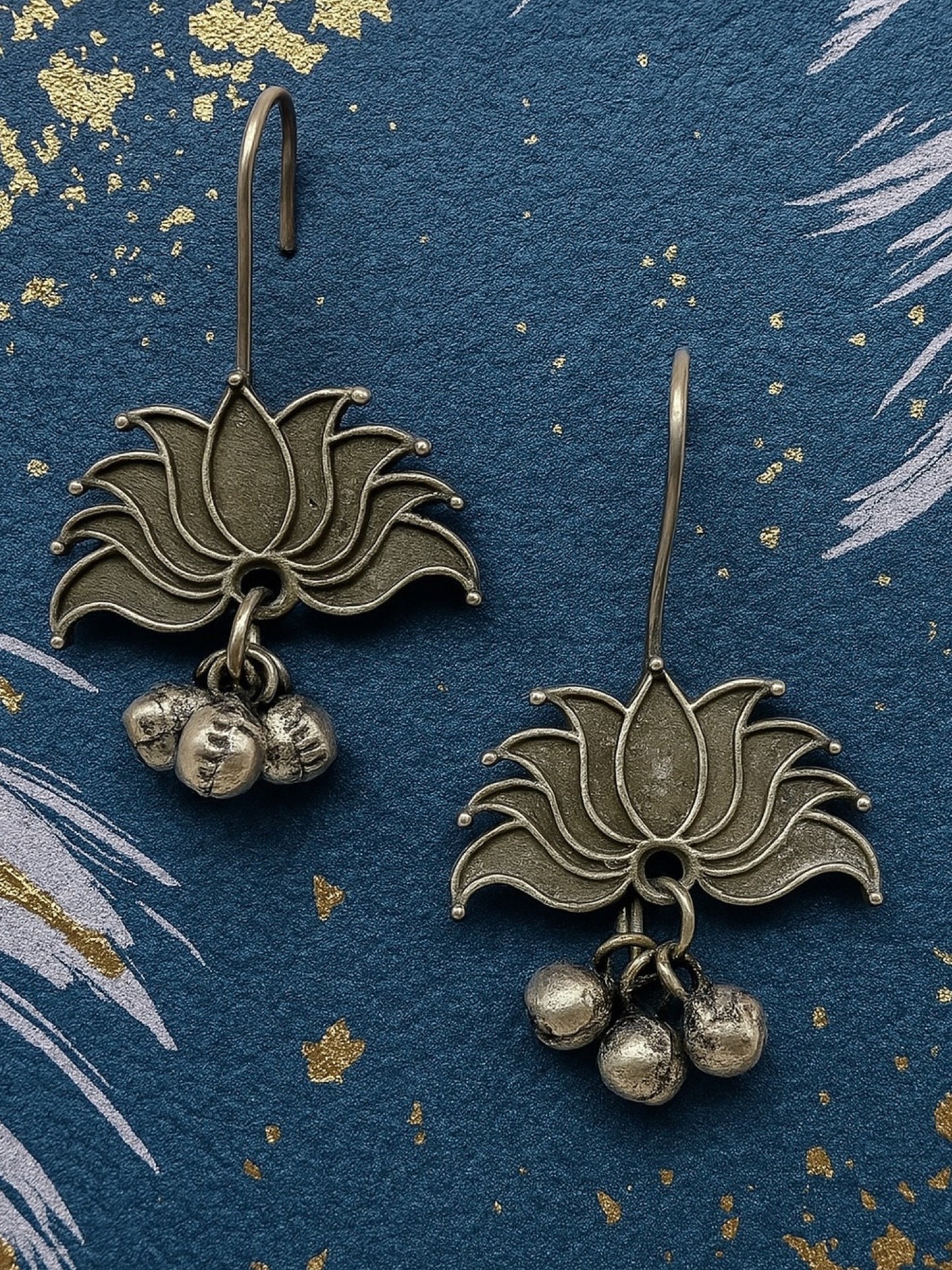 Dangler Earrings Lotus Flower Design With Ghungroo